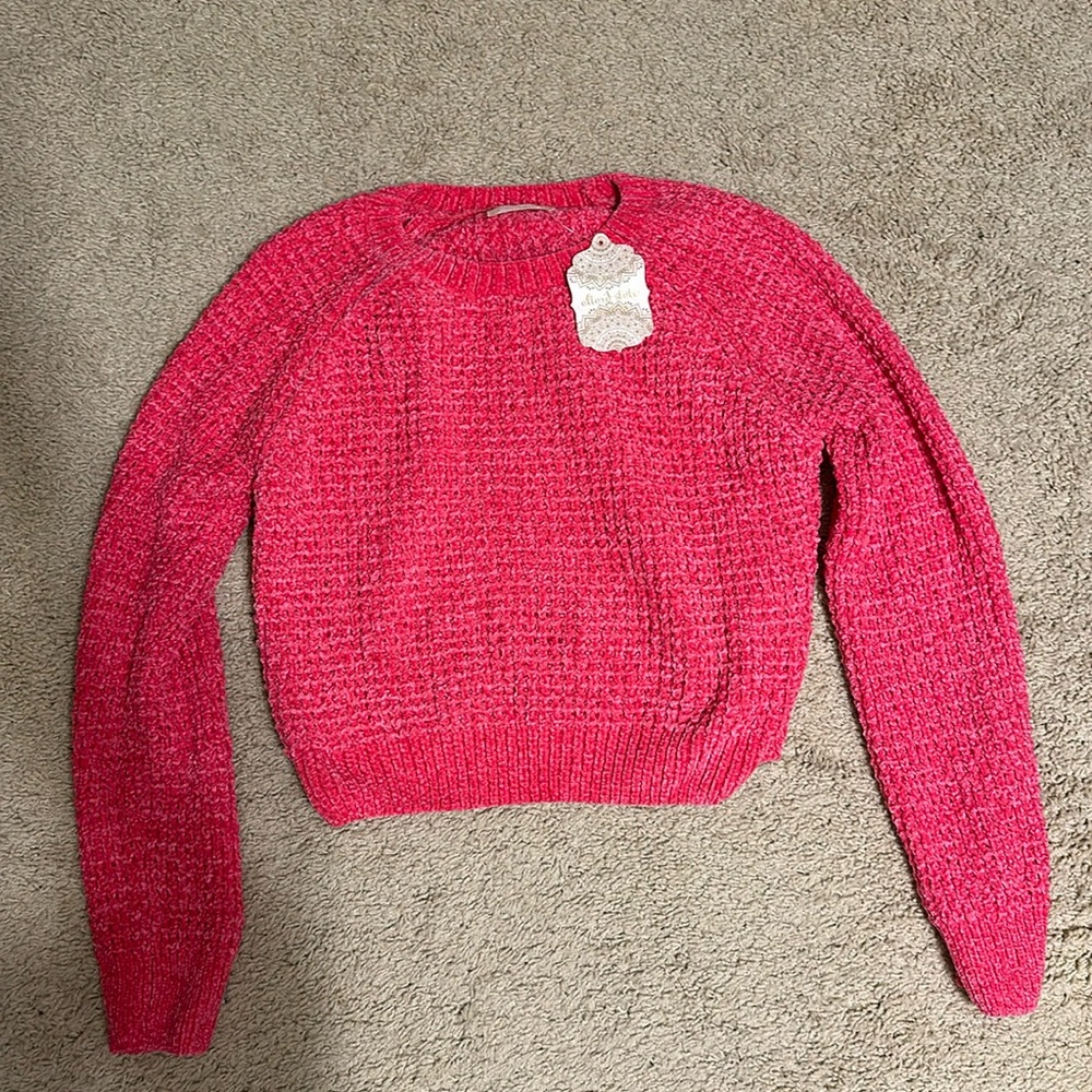 Altar’d State Robyn Chenille Sweater in Hot Pink Size Small